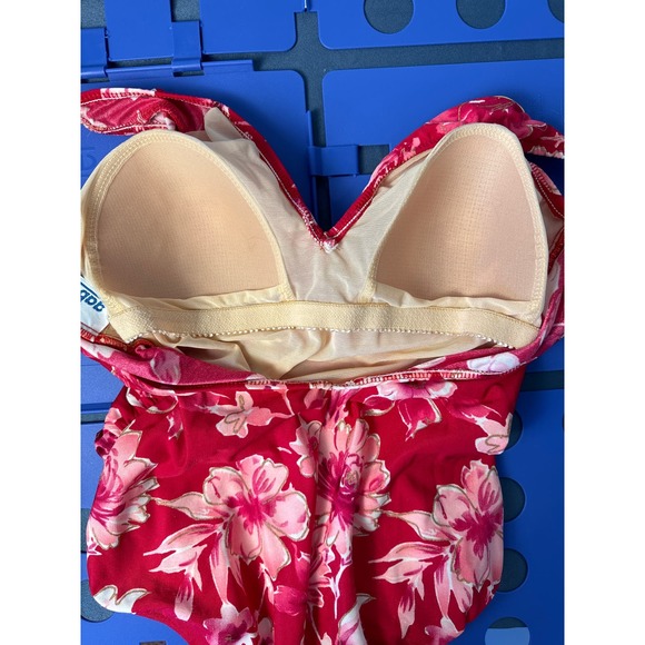 Vintage‎ Gabar One Piece Swimsuit Red/Pink Floral with Gold Accent Pre-owned - Picture 5 of 7